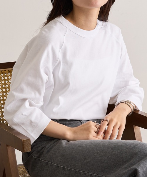 CROSS & STITCH(クロスステッチ)の「【Cross&Stitch】オープンエンド リラックスフィット ラグランTシャツ 七分袖 ロンT OE1250(Tシャツ/カットソー・レディース・ベージュ/ネイビー/ホワイト/ブラック・S/M/L/XL)」の20枚目の写真