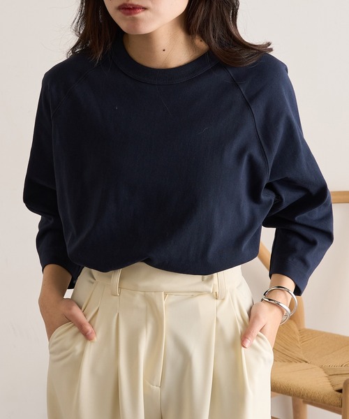 CROSS & STITCH(クロスステッチ)の「【Cross&Stitch】オープンエンド リラックスフィット ラグランTシャツ 七分袖 ロンT OE1250(Tシャツ/カットソー・レディース・ベージュ/ネイビー/ホワイト/ブラック・S/M/L/XL)」の13枚目の写真
