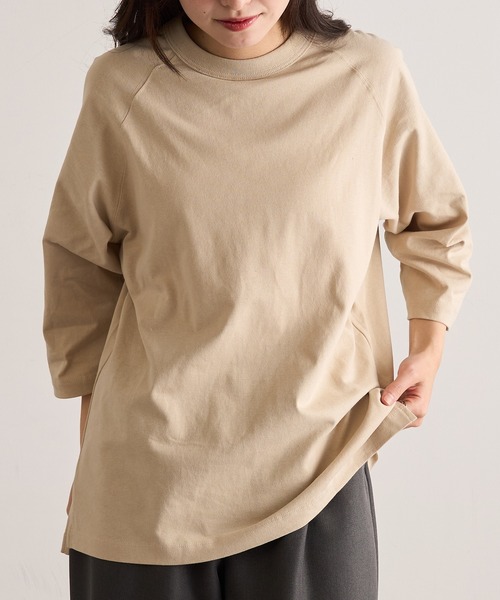 CROSS & STITCH(クロスステッチ)の「【Cross&Stitch】オープンエンド リラックスフィット ラグランTシャツ 七分袖 ロンT OE1250(Tシャツ/カットソー・レディース・ベージュ/ネイビー/ホワイト/ブラック・S/M/L/XL)」の7枚目の写真