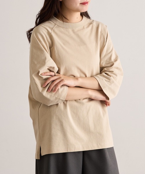 CROSS & STITCH(クロスステッチ)の「【Cross&Stitch】オープンエンド リラックスフィット ラグランTシャツ 七分袖 ロンT OE1250(Tシャツ/カットソー・レディース・ベージュ/ネイビー/ホワイト/ブラック・S/M/L/XL)」の8枚目の写真