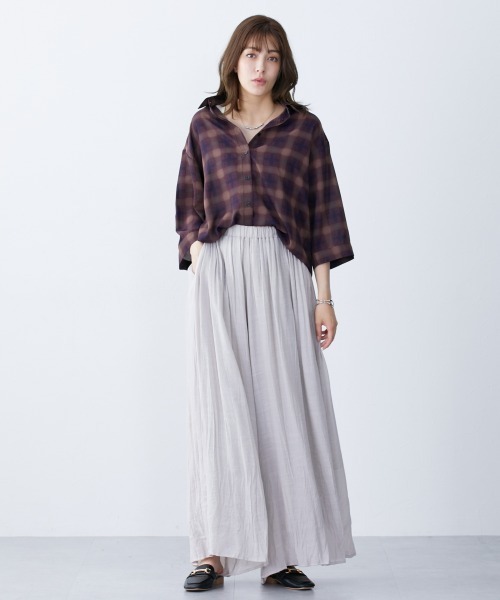 slattgir（スラットジール）の「高身長　シアーチェック七分袖シャツ（吸汗速乾・防シワ）（トールサイズ）（シャツ/ブラウス・レディース・ホワイト系/ブラウン系・TM/TL/TLL/T3L/T4L/T5L）」の8枚目の写真