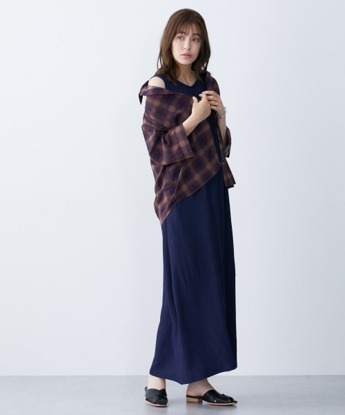 slattgir（スラットジール）の「高身長　シアーチェック七分袖シャツ（吸汗速乾・防シワ）（トールサイズ）（シャツ/ブラウス・レディース・ホワイト系/ブラウン系・TM/TL/TLL/T3L/T4L/T5L）」の10枚目の写真