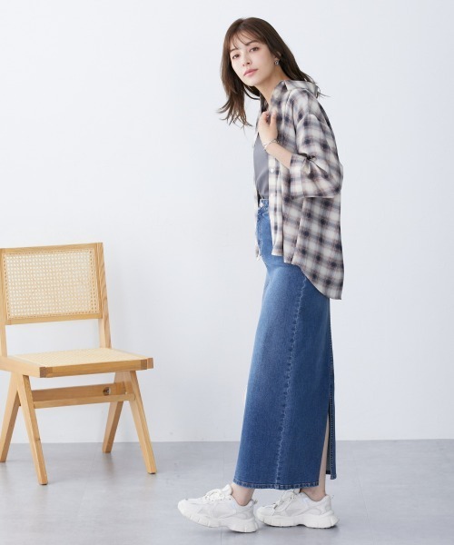 slattgir（スラットジール）の「高身長　シアーチェック七分袖シャツ（吸汗速乾・防シワ）（トールサイズ）（シャツ/ブラウス・レディース・ホワイト系/ブラウン系・TM/TL/TLL/T3L/T4L/T5L）」の15枚目の写真