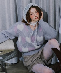 【HEIREN】モヘアタッチハートジャガードニット