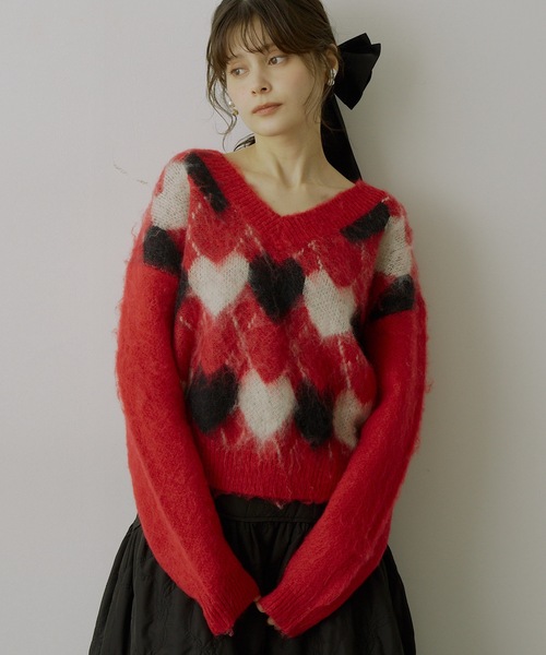 HEIREN】モヘアタッチハートジャガードニット（ニット/セーター