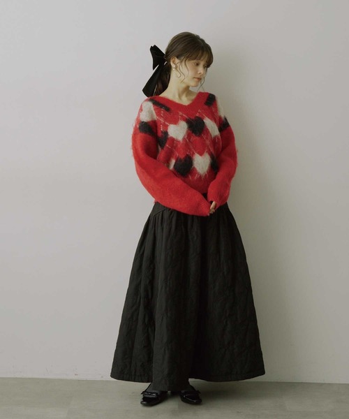 HEIREN(ヘイレーン)の「【HEIREN】モヘアタッチハートジャガードニット(ニット/セーター・レディース・グレー/ホワイト/レッド・FREE)」の19枚目の写真