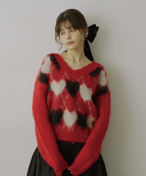 セール】【HEIREN】モヘアタッチハートジャガードニット（ニット