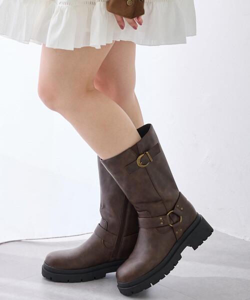 INGNI（イング）の「インヒール厚底バイカーブーツ（ブーツ・レディース・ダークブラウン/ブラック・M/L）」の2枚目の写真