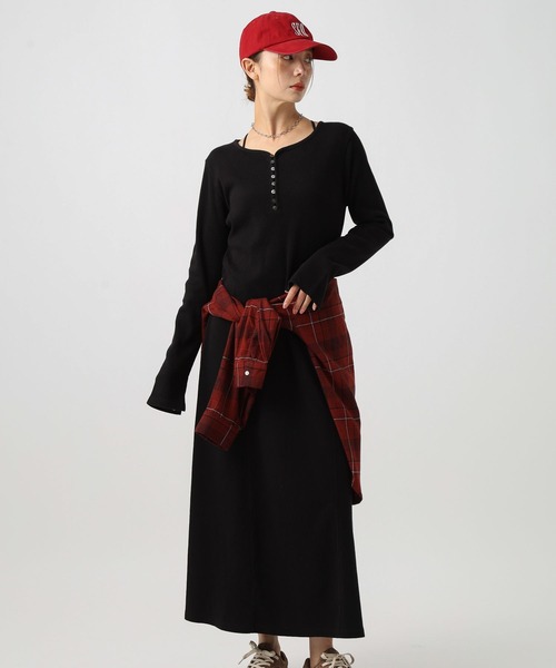 BAYFLOW(ベイフロー)の「ヘンリーネックアソートワンピース(ワンピース・レディース・オートミール/ブルー系その他/ブラック・FREE)」の8枚目の写真