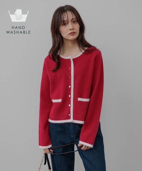 Andemiu（アンデミュウ）の「【手洗い可能】アンゴラハイショクカーディガン498696（カーディガン/ボレロ・レディース・レッド/キャメル/グレー/ブラック/ブルー・FREE）」の5枚目の写真