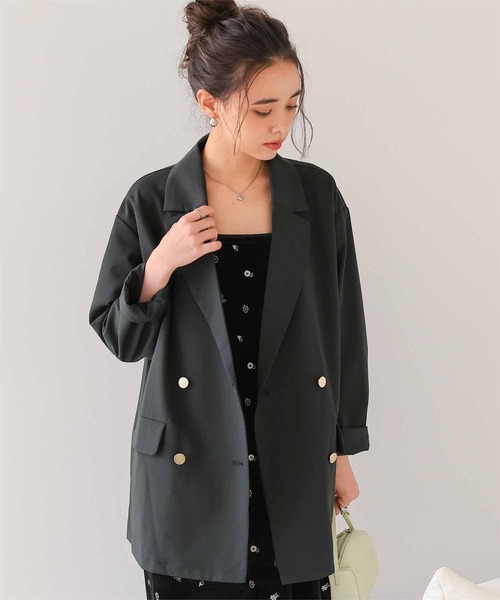 titivate（ティティベイト）の「ゴールド釦ダブルテーラードジャケット（テーラードジャケット・レディース・ダークブラウン/ブラウン/チャコール・M）」の2枚目の写真