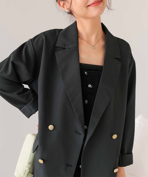 titivate（ティティベイト）の「ゴールド釦ダブルテーラードジャケット（テーラードジャケット・レディース・ダークブラウン/ブラウン/チャコール・M）」の11枚目の写真