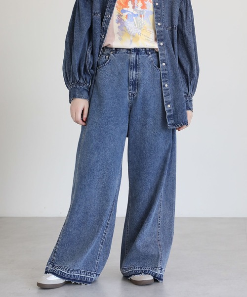 Sugar spoon（シュガースプーン）の「・SUGAR SPOON タックデニムワイドパンツ（デニムパンツ・レディース・ボルドー/グリーン/インディゴブルー/ブラック・FREE）」の3枚目の写真