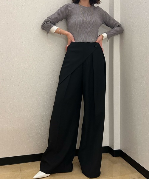 Ampirula(アンピルーラ)の「レイヤード風 ニット 長袖 リブニット トップス 秋 秋冬 プルオーバー 冬 レディース(ニット/セーター・レディース・ブラック/グレー・FREE)」の3枚目の写真