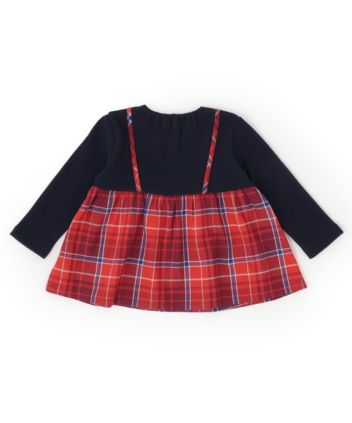 KP(ケーピー)の「ヘリンボンチェック×裏毛 レイヤード風トレーナー(スウェット・キッズ・ネイビー/オートミール・90cm/80cm/140cm/130cm/120cm/110cm/100cm)」の3枚目の写真