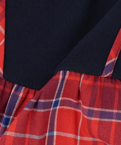 KP(ケーピー)の「ヘリンボンチェック×裏毛 レイヤード風トレーナー(スウェット・キッズ・ネイビー/オートミール・90cm/80cm/140cm/130cm/120cm/110cm/100cm)」の8枚目の写真