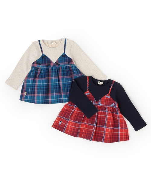 KP(ケーピー)の「ヘリンボンチェック×裏毛 レイヤード風トレーナー(スウェット・キッズ・ネイビー/オートミール・90cm/80cm/140cm/130cm/120cm/110cm/100cm)」の9枚目の写真