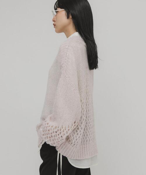 KBF（ケイビーエフ）の「シースルースパンコールニット（ニット/セーター・レディース・ピンク/ネイビー・ONE）」の4枚目の写真