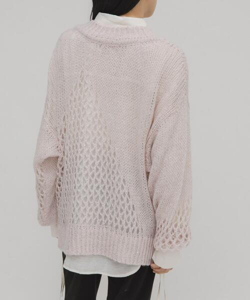 KBF（ケイビーエフ）の「シースルースパンコールニット（ニット/セーター・レディース・ピンク/ネイビー・ONE）」の5枚目の写真