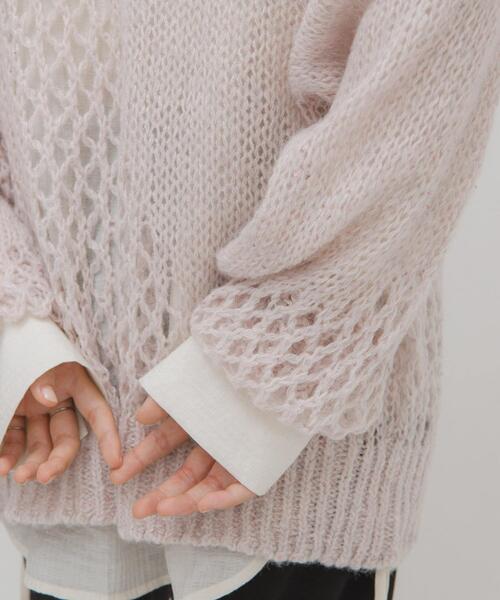 KBF（ケイビーエフ）の「シースルースパンコールニット（ニット/セーター・レディース・ピンク/ネイビー・ONE）」の6枚目の写真