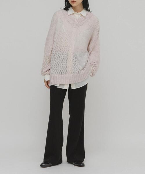 KBF（ケイビーエフ）の「シースルースパンコールニット（ニット/セーター・レディース・ピンク/ネイビー・ONE）」の7枚目の写真
