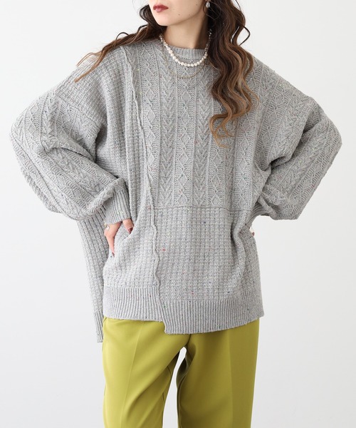 myke(ミーカ)の「myke カラーネップヤーン リメイク風ニットプルオーバー(ニット/セーター・レディース・チャコール/レッド/アイボリー/グレー・M)」の2枚目の写真