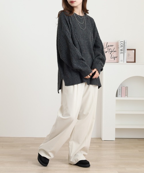 myke(ミーカ)の「myke カラーネップヤーン リメイク風ニットプルオーバー(ニット/セーター・レディース・チャコール/レッド/アイボリー/グレー・M)」の15枚目の写真