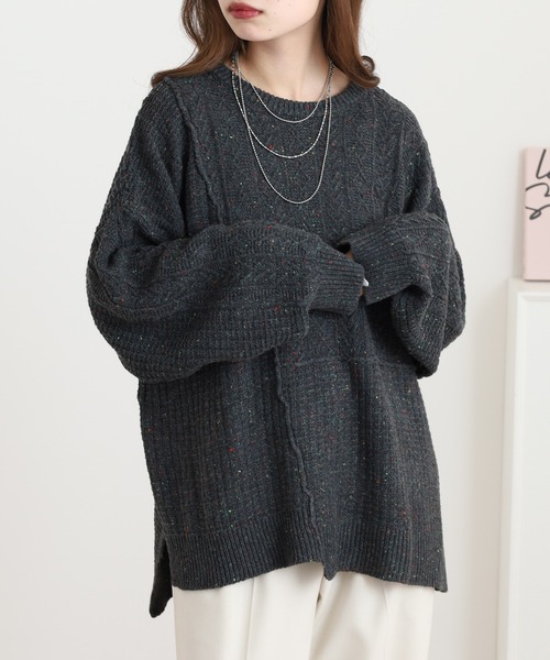 myke(ミーカ)の「myke カラーネップヤーン リメイク風ニットプルオーバー(ニット/セーター・レディース・チャコール/レッド/アイボリー/グレー・M)」の11枚目の写真