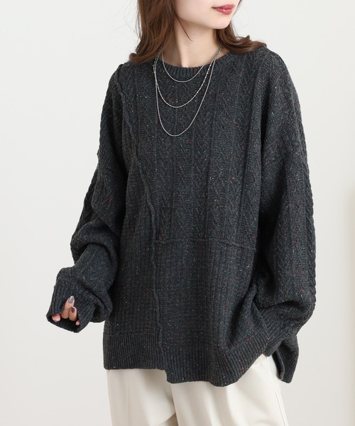 myke(ミーカ)の「myke カラーネップヤーン リメイク風ニットプルオーバー(ニット/セーター・レディース・チャコール/レッド/アイボリー/グレー・M)」の9枚目の写真