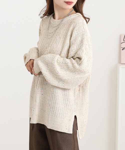 myke(ミーカ)の「myke カラーネップヤーン リメイク風ニットプルオーバー(ニット/セーター・レディース・チャコール/レッド/アイボリー/グレー・M)」の5枚目の写真
