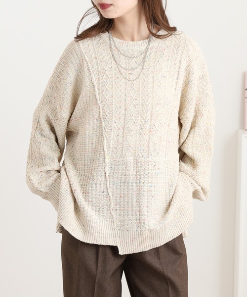 myke(ミーカ)の「myke カラーネップヤーン リメイク風ニットプルオーバー(ニット/セーター・レディース・チャコール/レッド/アイボリー/グレー・M)」の7枚目の写真