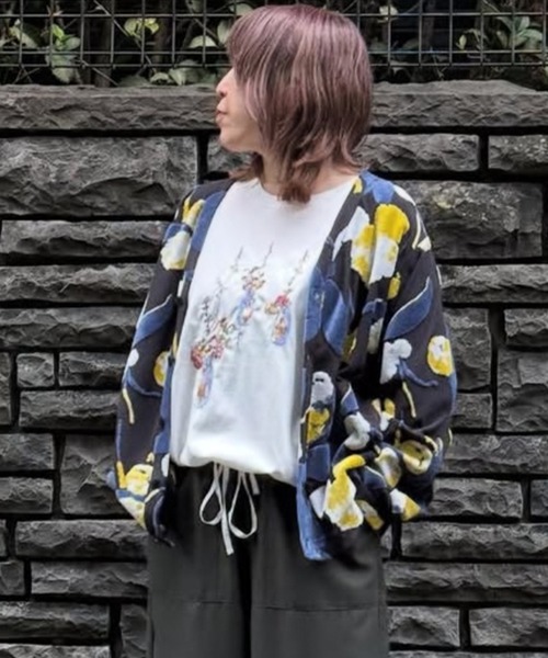 SUPER HAKKA（スーパーハッカ）の「フラッフィーフラワーベロアジャカードカーディガン（カーディガン/ボレロ・レディース・杢グレー/チャコール・FREE）」の2枚目の写真