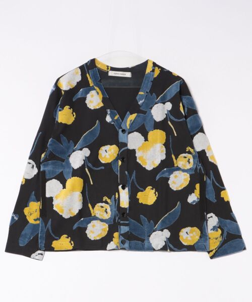 SUPER HAKKA（スーパーハッカ）の「フラッフィーフラワーベロアジャカードカーディガン（カーディガン/ボレロ・レディース・杢グレー/チャコール・FREE）」の4枚目の写真