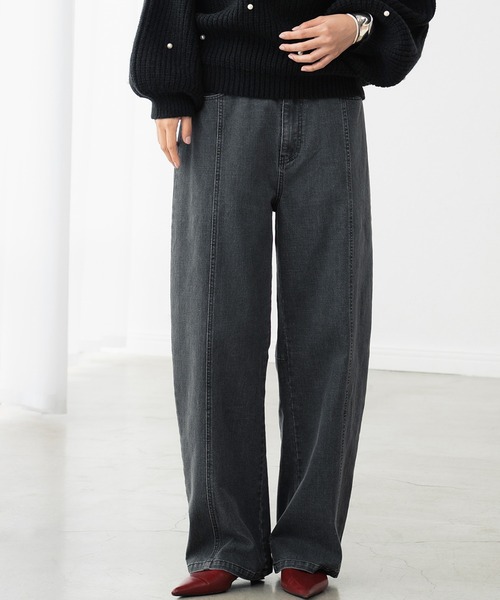 ELFRANK(エルフランク)の「ハイウエスト カーブ デニムパンツ ジーンズ【洗える】(デニムパンツ・レディース・グレー/インディゴブルー・S/M/L)」の12枚目の写真