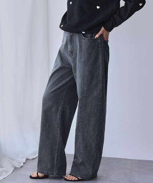 ELFRANK(エルフランク)の「ハイウエスト カーブ デニムパンツ ジーンズ【洗える】(デニムパンツ・レディース・グレー/インディゴブルー・S/M/L)」の15枚目の写真