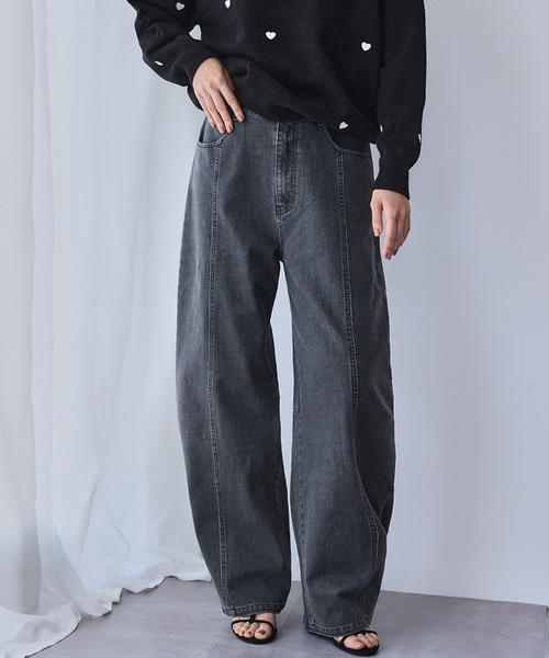 ELFRANK(エルフランク)の「ハイウエスト カーブ デニムパンツ ジーンズ【洗える】(デニムパンツ・レディース・グレー/インディゴブルー・S/M/L)」の16枚目の写真