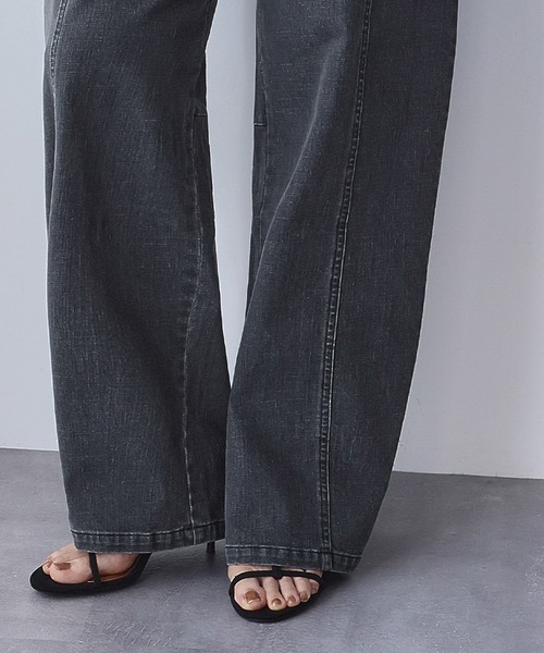 ELFRANK(エルフランク)の「ハイウエスト カーブ デニムパンツ ジーンズ【洗える】(デニムパンツ・レディース・グレー/インディゴブルー・S/M/L)」の17枚目の写真