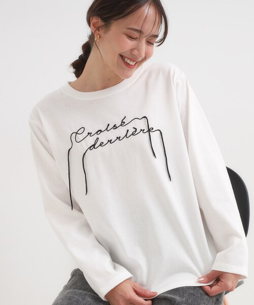 SHOO・LA・RUE(シューラルー)の「【洗濯機可/S-LL】周りと差がつく チェーンステッチロゴロンT(Tシャツ/カットソー・レディース・ブラック/ホワイト・01/02/03/04)」の1枚目の写真