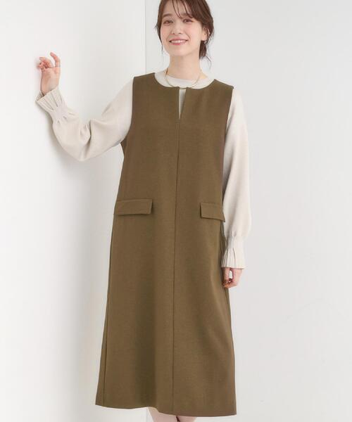 DRESKIP(ドレスキップ)の「【洗濯機可/S-LL】ウール調スキッパージャンスカ(ワンピース・レディース・ダークブラウン/グレー/ブラック・02/01/04/03)」の3枚目の写真