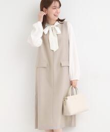 DRESKIP | 【洗濯機可/S-LL】ウール調スキッパージャンスカ(ワンピース)