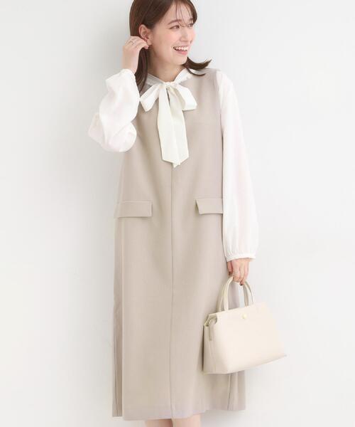 DRESKIP(ドレスキップ)の「【洗濯機可/S-LL】ウール調スキッパージャンスカ(ワンピース・レディース・ダークブラウン/グレー/ブラック・02/01/04/03)」の1枚目の写真