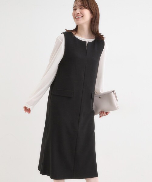 DRESKIP(ドレスキップ)の「【洗濯機可/S-LL】ウール調スキッパージャンスカ(ワンピース・レディース・ダークブラウン/グレー/ブラック・02/01/04/03)」の2枚目の写真