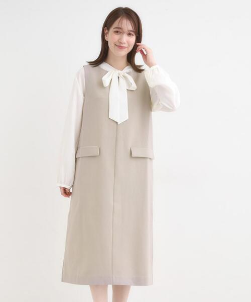 DRESKIP(ドレスキップ)の「【洗濯機可/S-LL】ウール調スキッパージャンスカ(ワンピース・レディース・ダークブラウン/グレー/ブラック・02/01/04/03)」の4枚目の写真