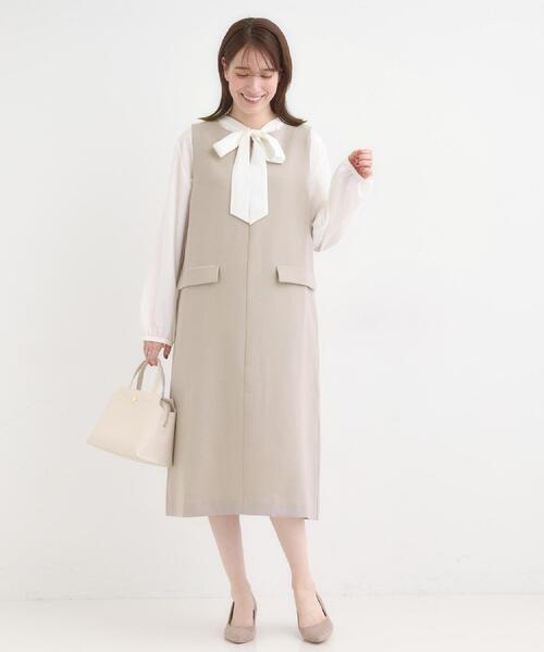 DRESKIP(ドレスキップ)の「【洗濯機可/S-LL】ウール調スキッパージャンスカ(ワンピース・レディース・ダークブラウン/グレー/ブラック・02/01/04/03)」の6枚目の写真