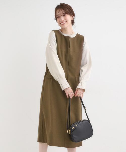 DRESKIP(ドレスキップ)の「【洗濯機可/S-LL】ウール調スキッパージャンスカ(ワンピース・レディース・ダークブラウン/グレー/ブラック・02/01/04/03)」の12枚目の写真