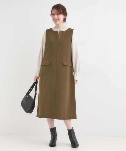 DRESKIP(ドレスキップ)の「【洗濯機可/S-LL】ウール調スキッパージャンスカ(ワンピース・レディース・ダークブラウン/グレー/ブラック・02/01/04/03)」の14枚目の写真