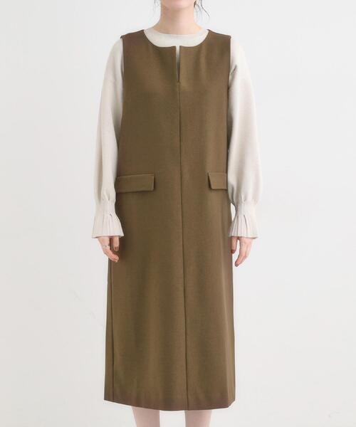 DRESKIP(ドレスキップ)の「【洗濯機可/S-LL】ウール調スキッパージャンスカ(ワンピース・レディース・ダークブラウン/グレー/ブラック・02/01/04/03)」の16枚目の写真