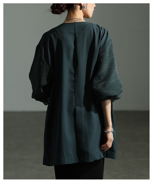 Sawa a la mode(サワアラモード)の「異素材ミックスジャケット(ノーカラージャケット・レディース・ブラック/グリーン・FREE)」の9枚目の写真