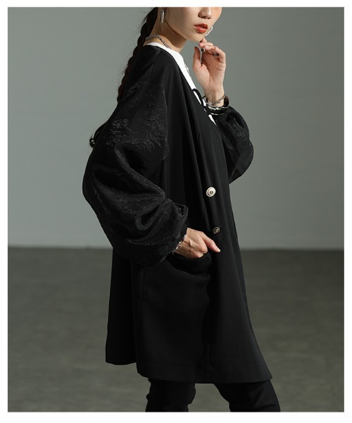 Sawa a la mode(サワアラモード)の「異素材ミックスジャケット(ノーカラージャケット・レディース・ブラック/グリーン・FREE)」の17枚目の写真