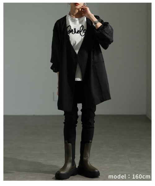 Sawa a la mode(サワアラモード)の「異素材ミックスジャケット(ノーカラージャケット・レディース・ブラック/グリーン・FREE)」の21枚目の写真